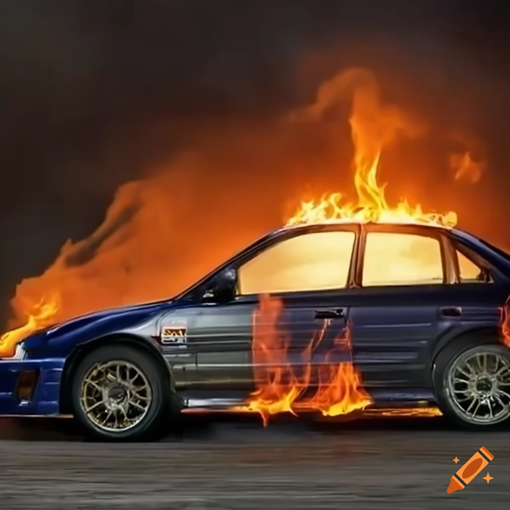 Burning subaru evo in action on Craiyon