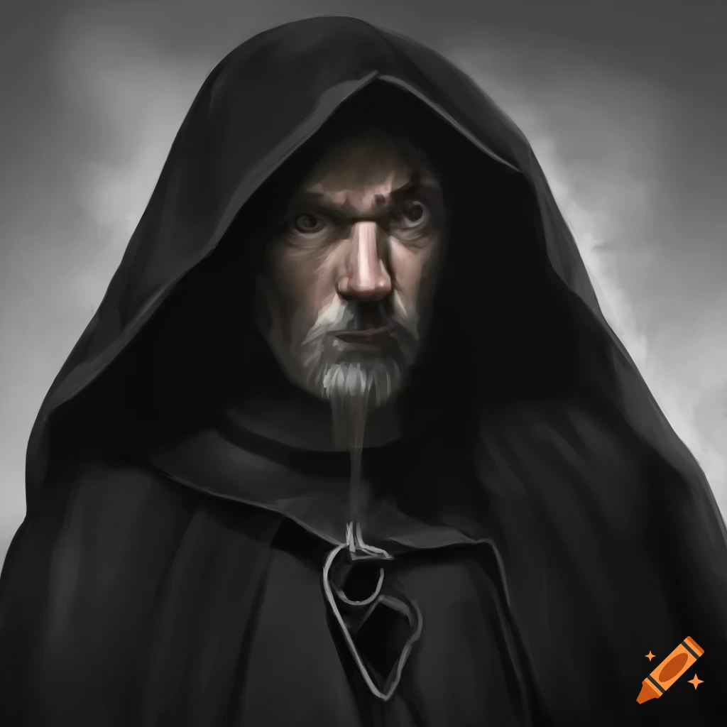 image of a medieval scholar in a black cloak