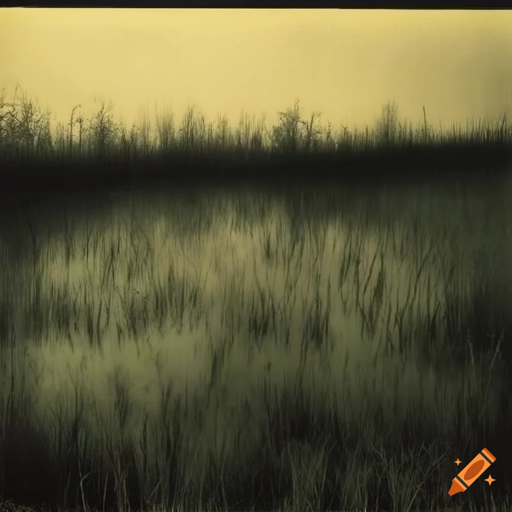 vintage picture of a misty marsh at night