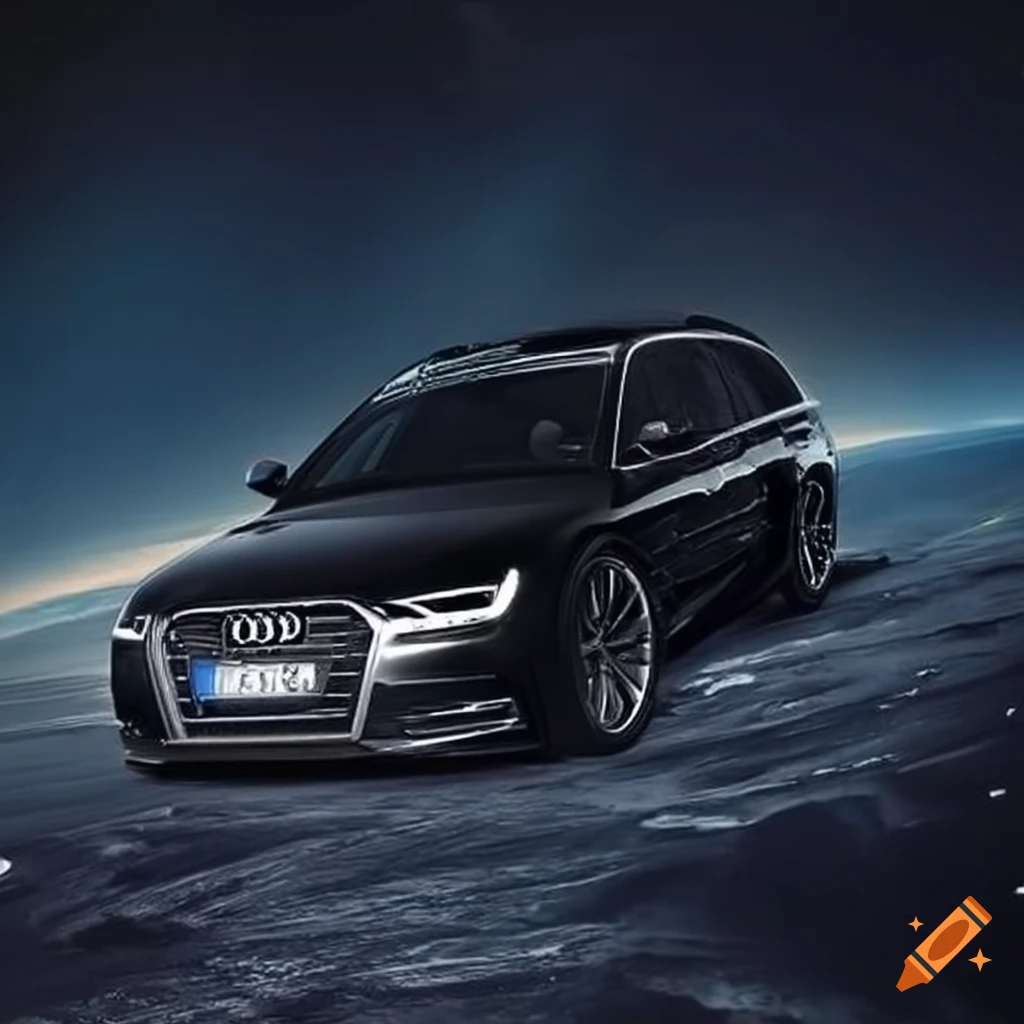 Black audi a6 c6 avant flying to space on Craiyon