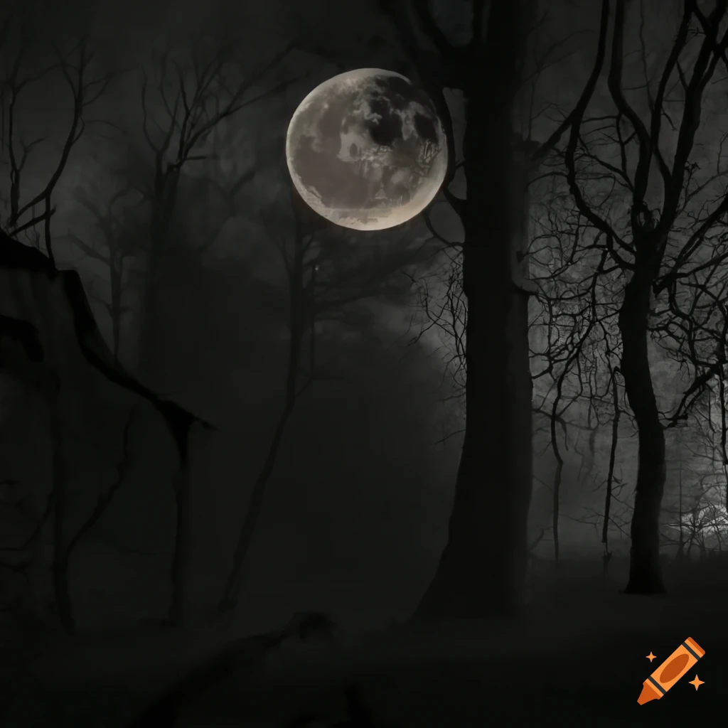 spooky night scene with ghosts, bats, and a Jack-o-Lantern