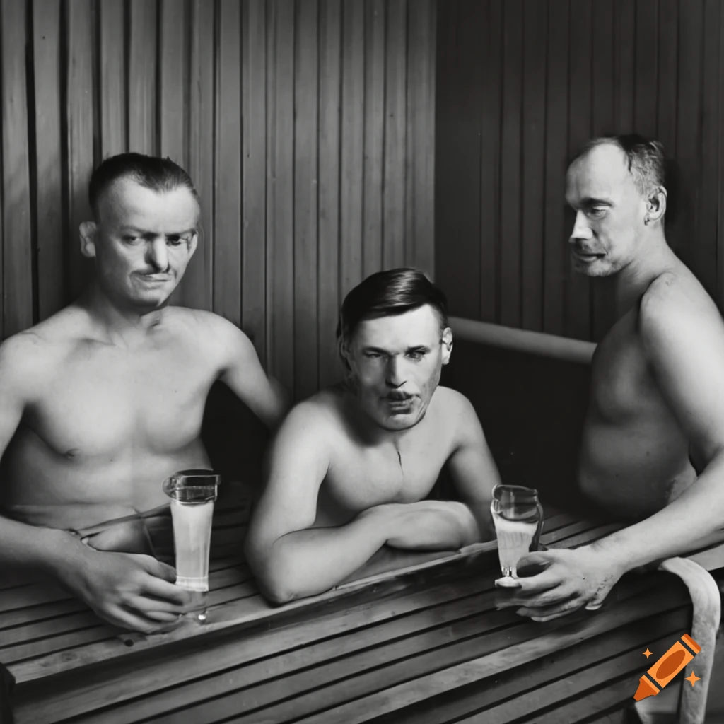 artistic depiction of men enjoying sauna