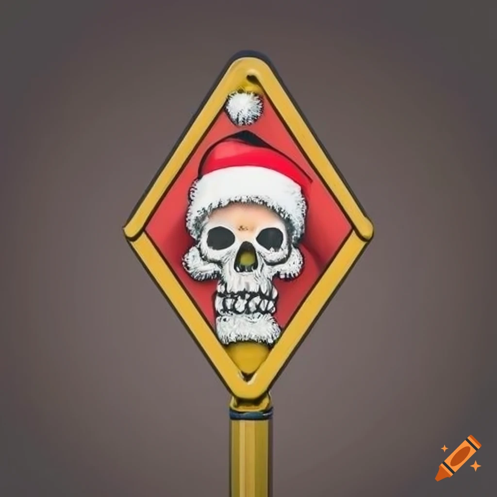 satirical warning sign with Santa skull and bones