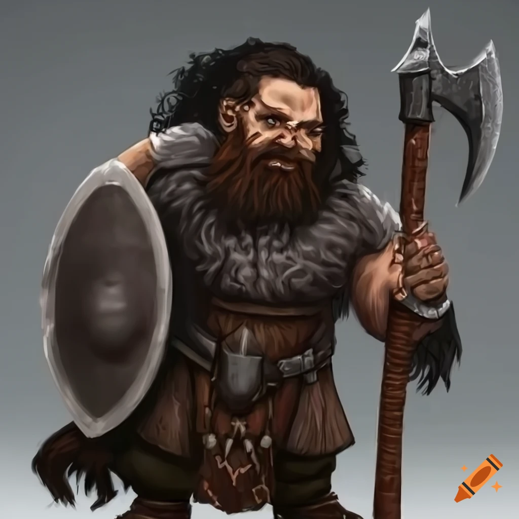 Image of a fierce dwarf warrior with axe and shield on Craiyon