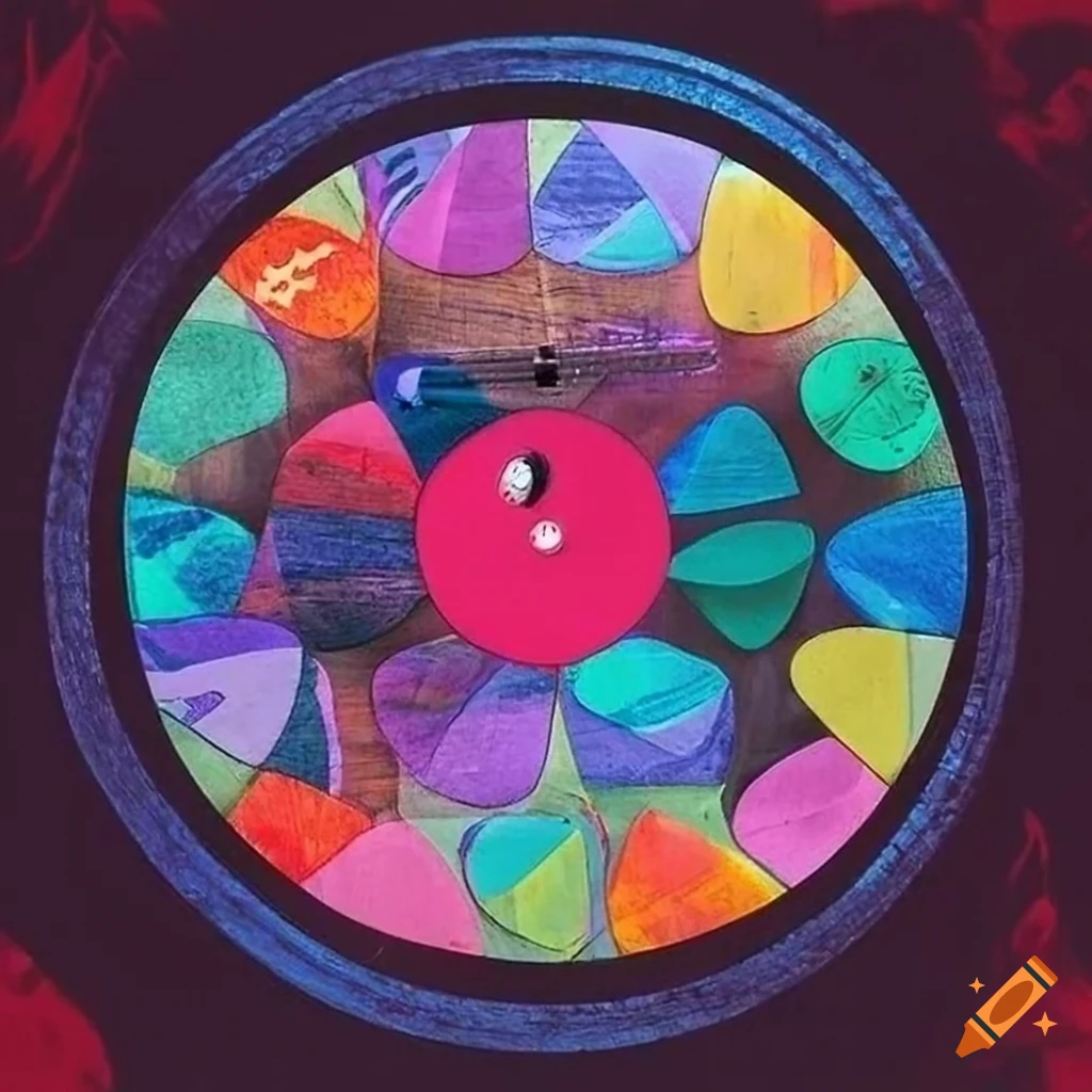 colorful guitar pick pattern on a 12 inch record cover