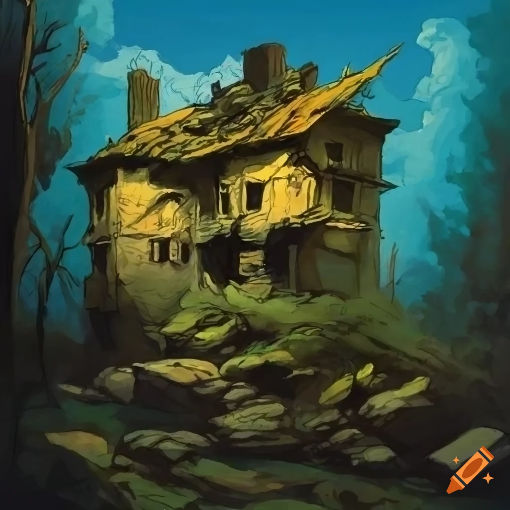 Illustration Of Overgrown Vintage Houses In A Forest On Craiyon