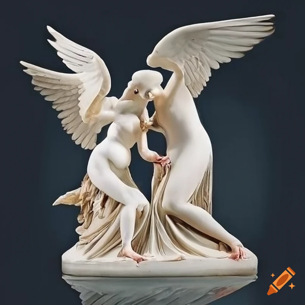 sculpture of two white love angels with doves