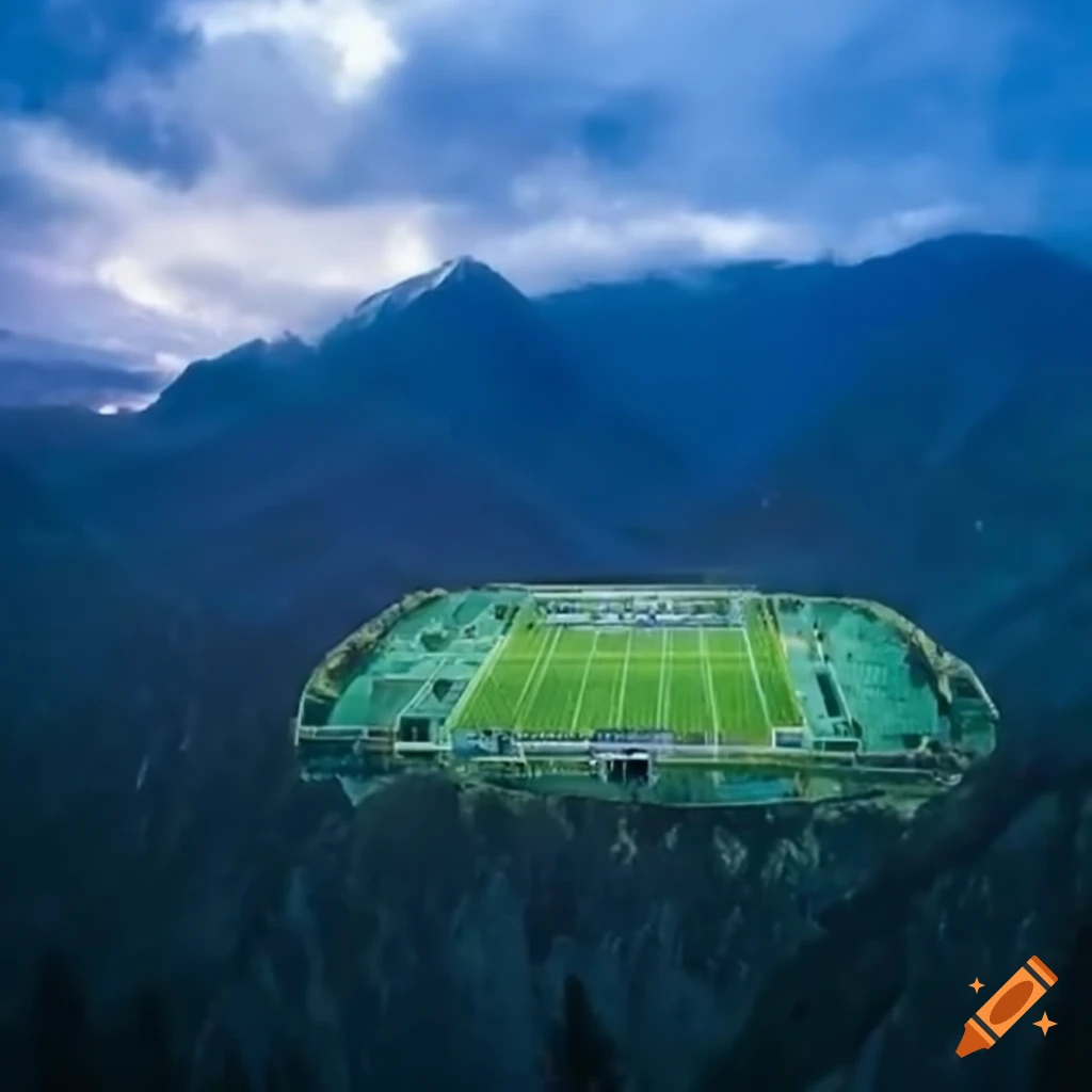 Football stadium on top of a mountain on Craiyon