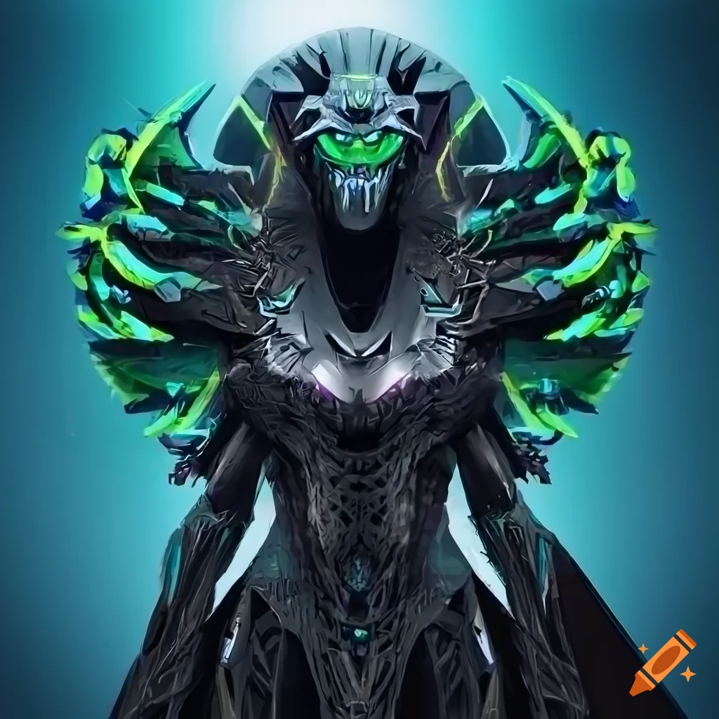 Digital illustration of a terrifying alien queen warrior on Craiyon