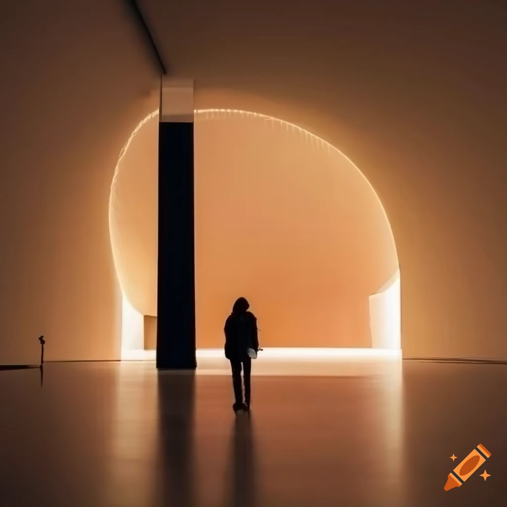 modern museum exhibition hall with people looking up