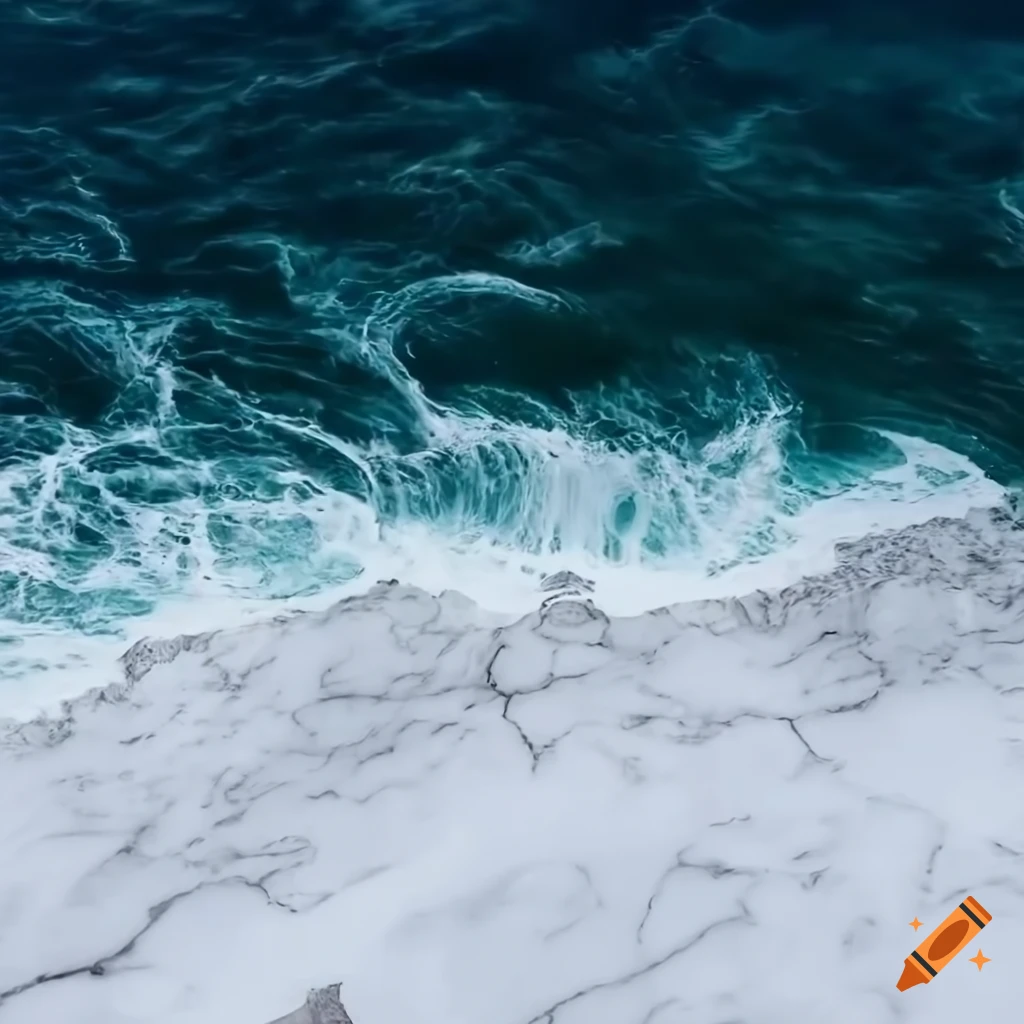 ocean wave crashing onto white marble pattern