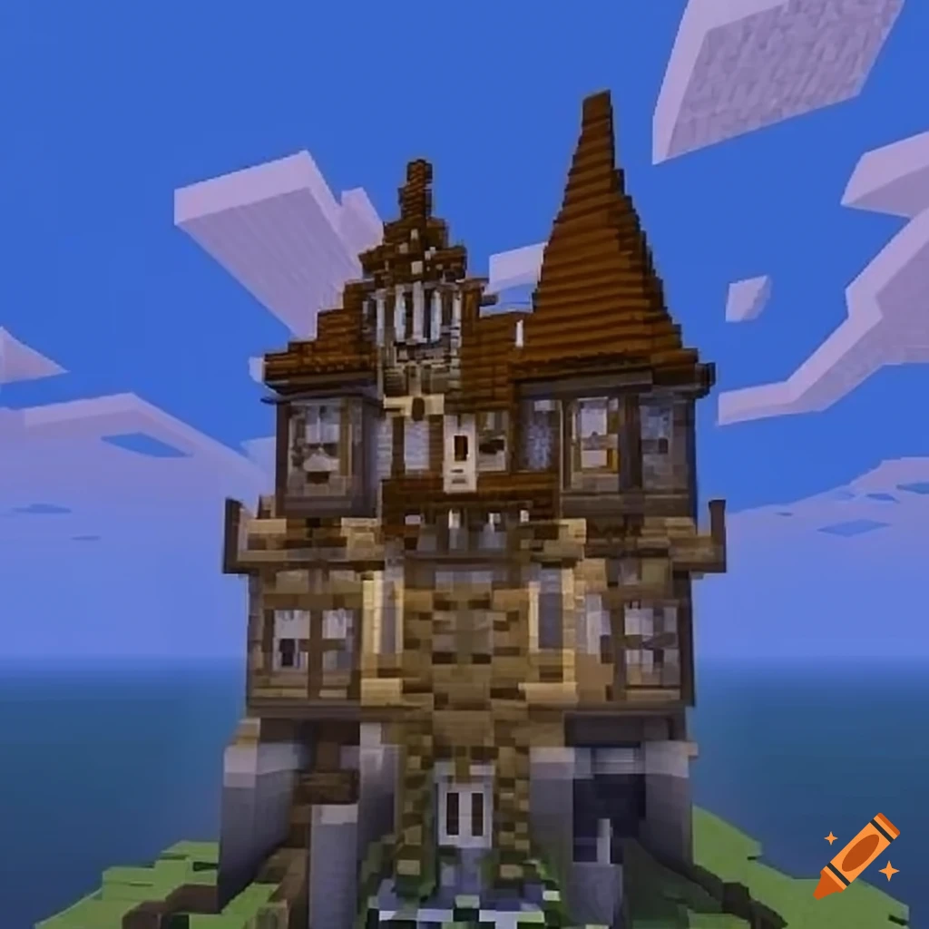 minecraft build of conjoined medieval houses with a twist