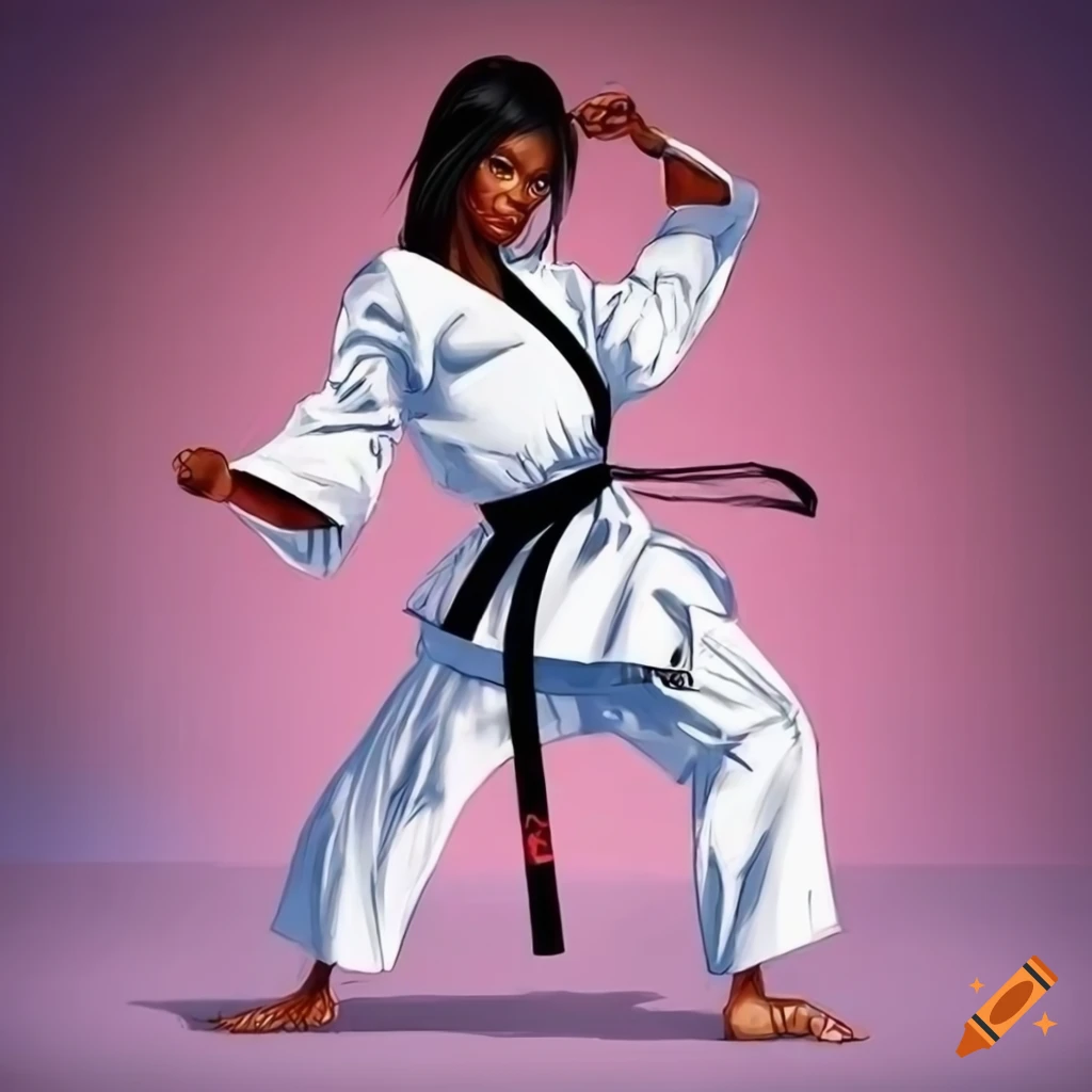 muscular woman doing Karate Kata