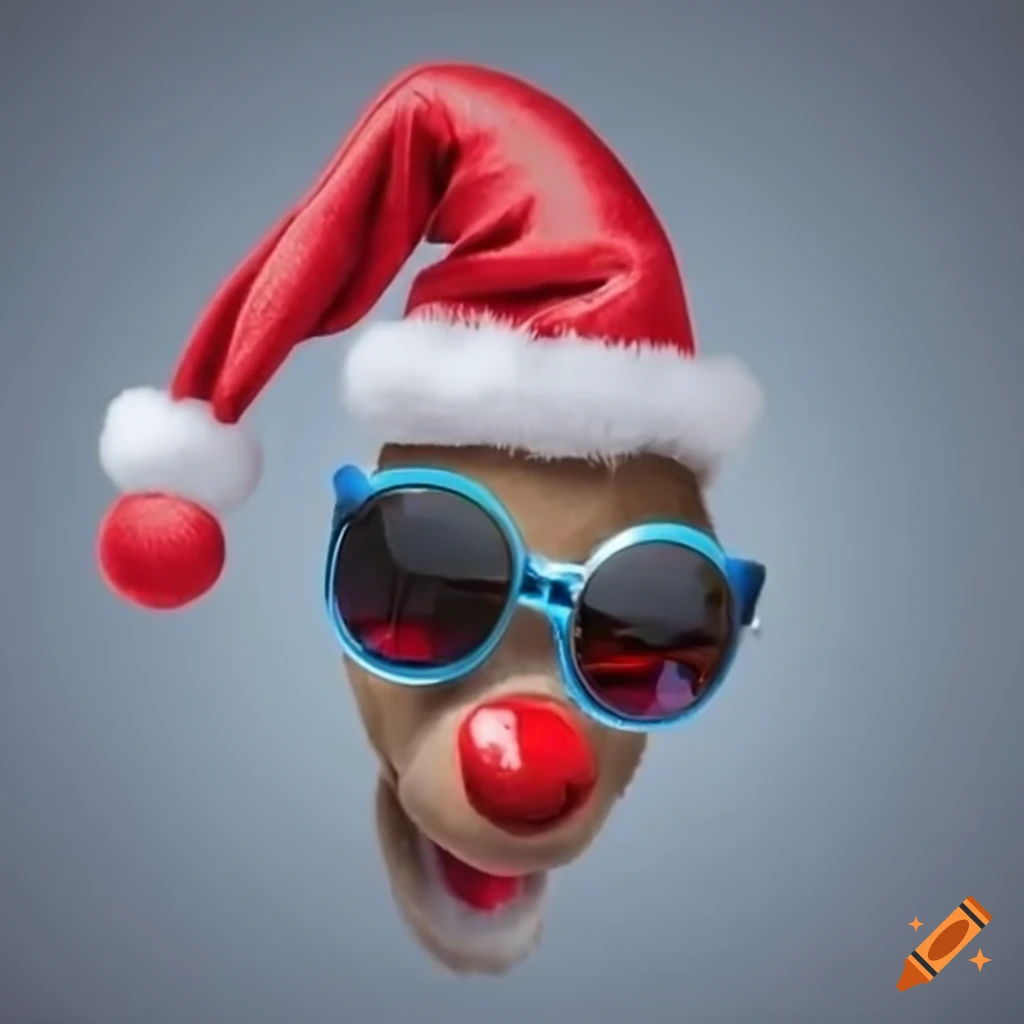 festive reindeer wearing sunglasses and a Santa hat