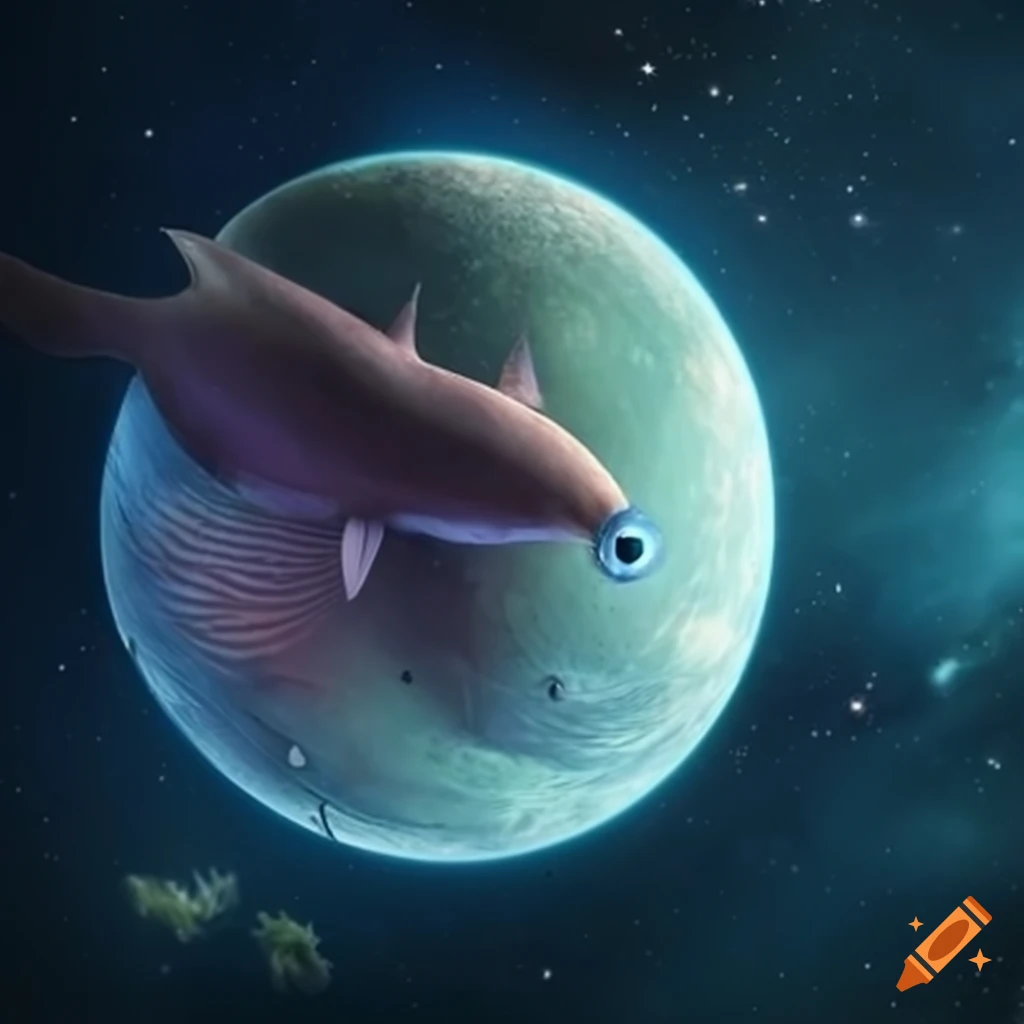 Giant fish floating in space on Craiyon