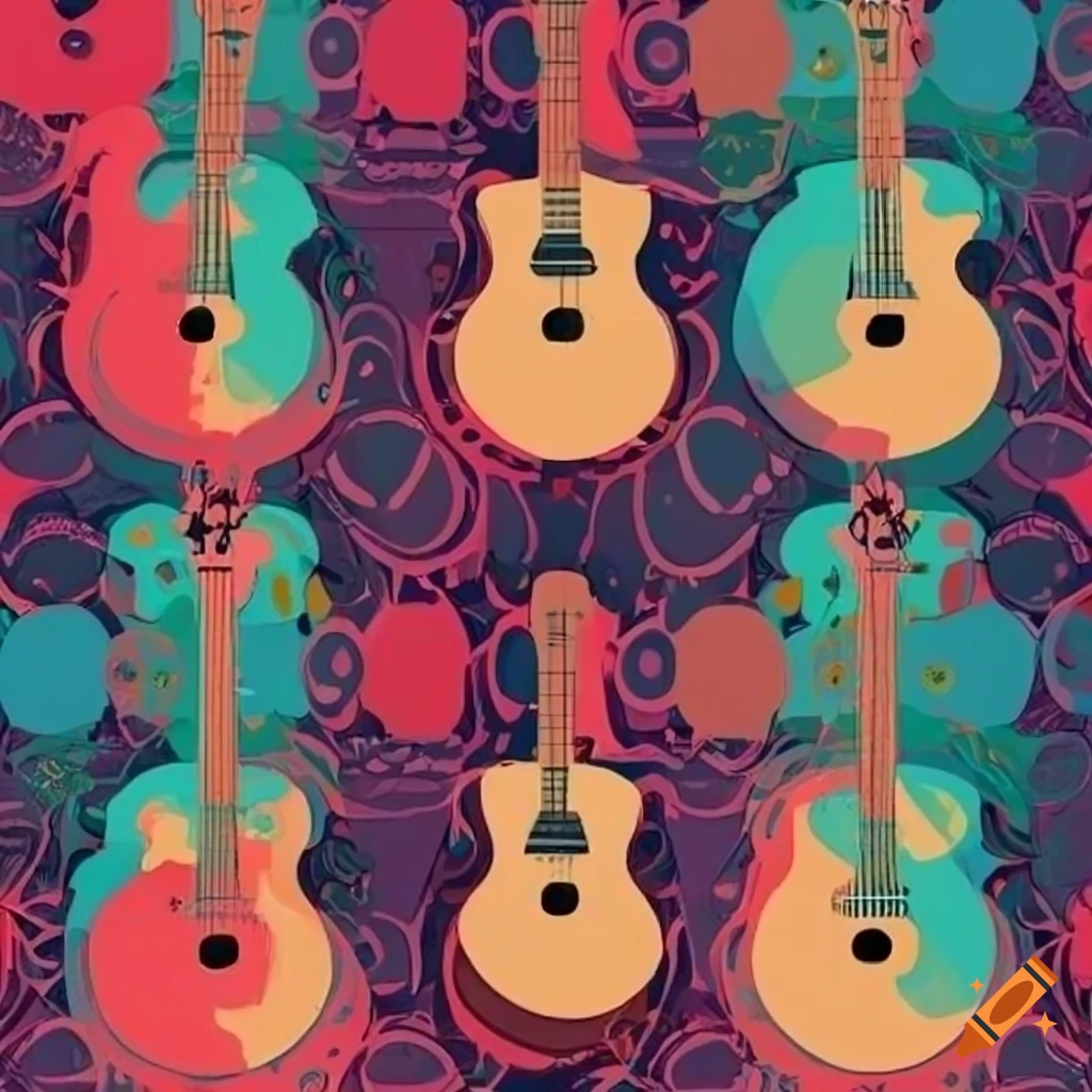 Colorful pattern of guitars and drums