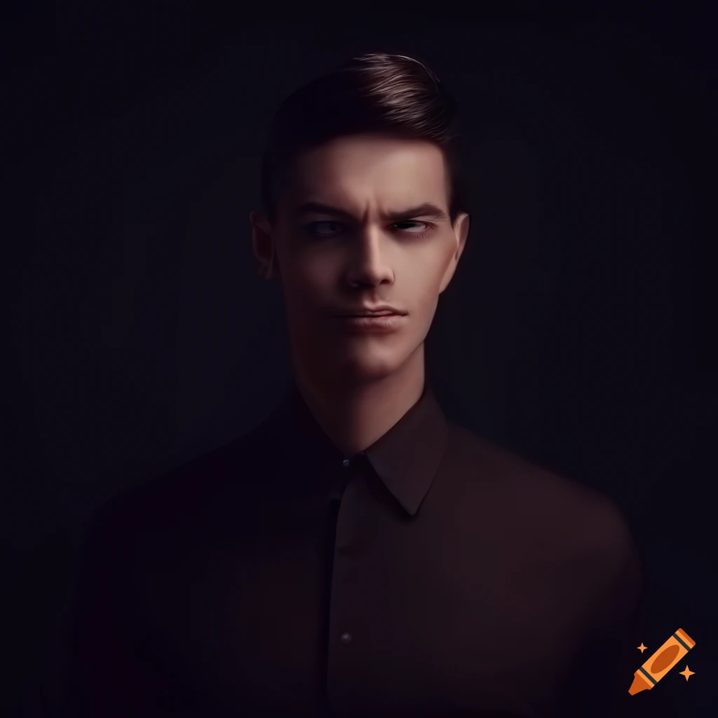 portrait of a handsome man with short dark brown hair and blue eyes