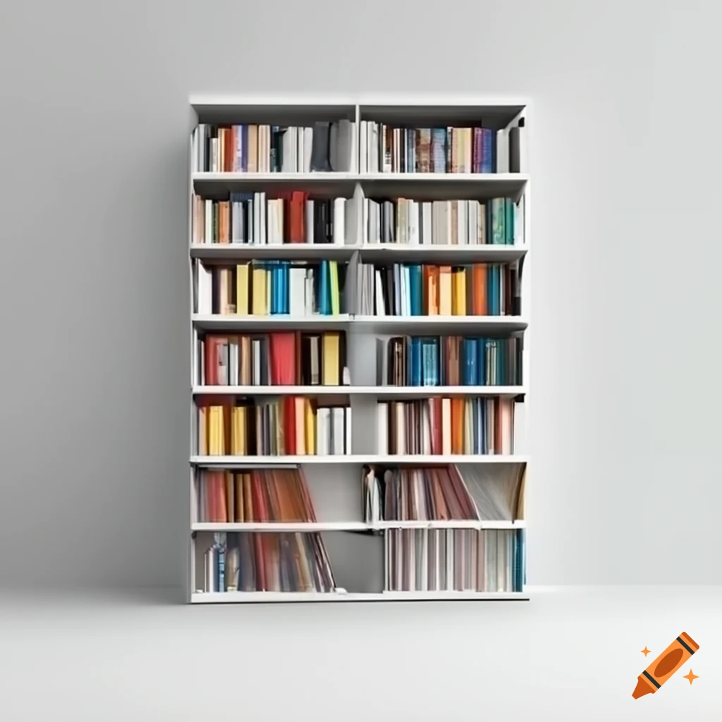 Photorealistic white modern library shelves with colourful books on Craiyon