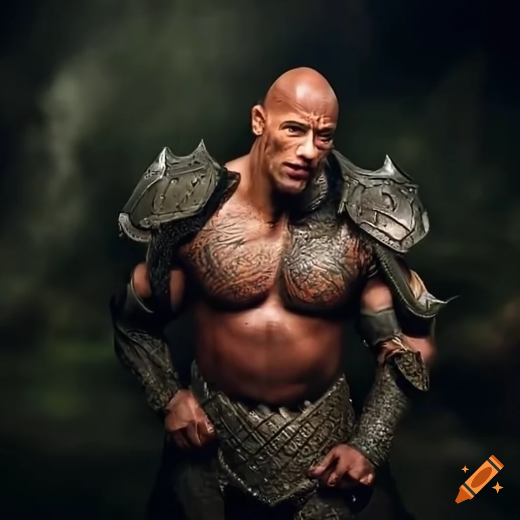 Dwayne 'the rock' johnson in knight armor raising eyebrow