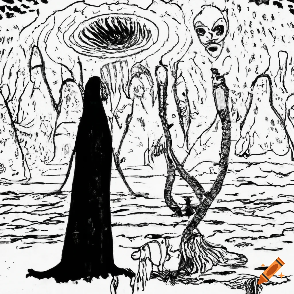 Creepy black and white artwork inspired by edward gorey and junji ito