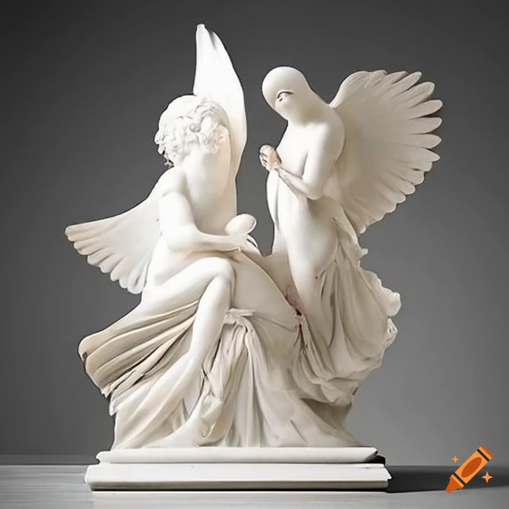 Sculpture of two white doves representing love