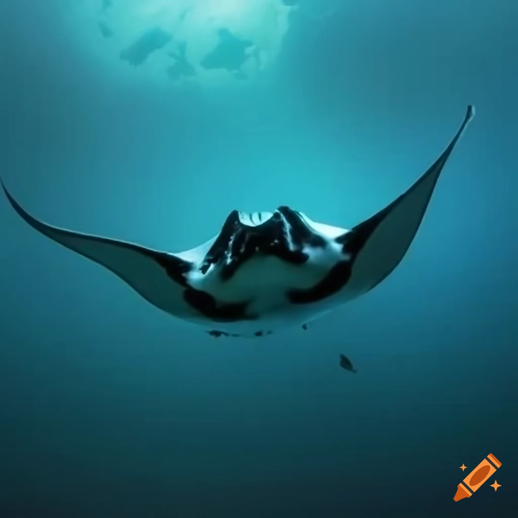 Manta ray, floating, underwater, corals, black background, abstract on  Craiyon