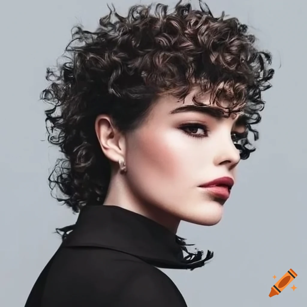 Curly mullet hairstyle with faded sides and medium length bangs on Craiyon
