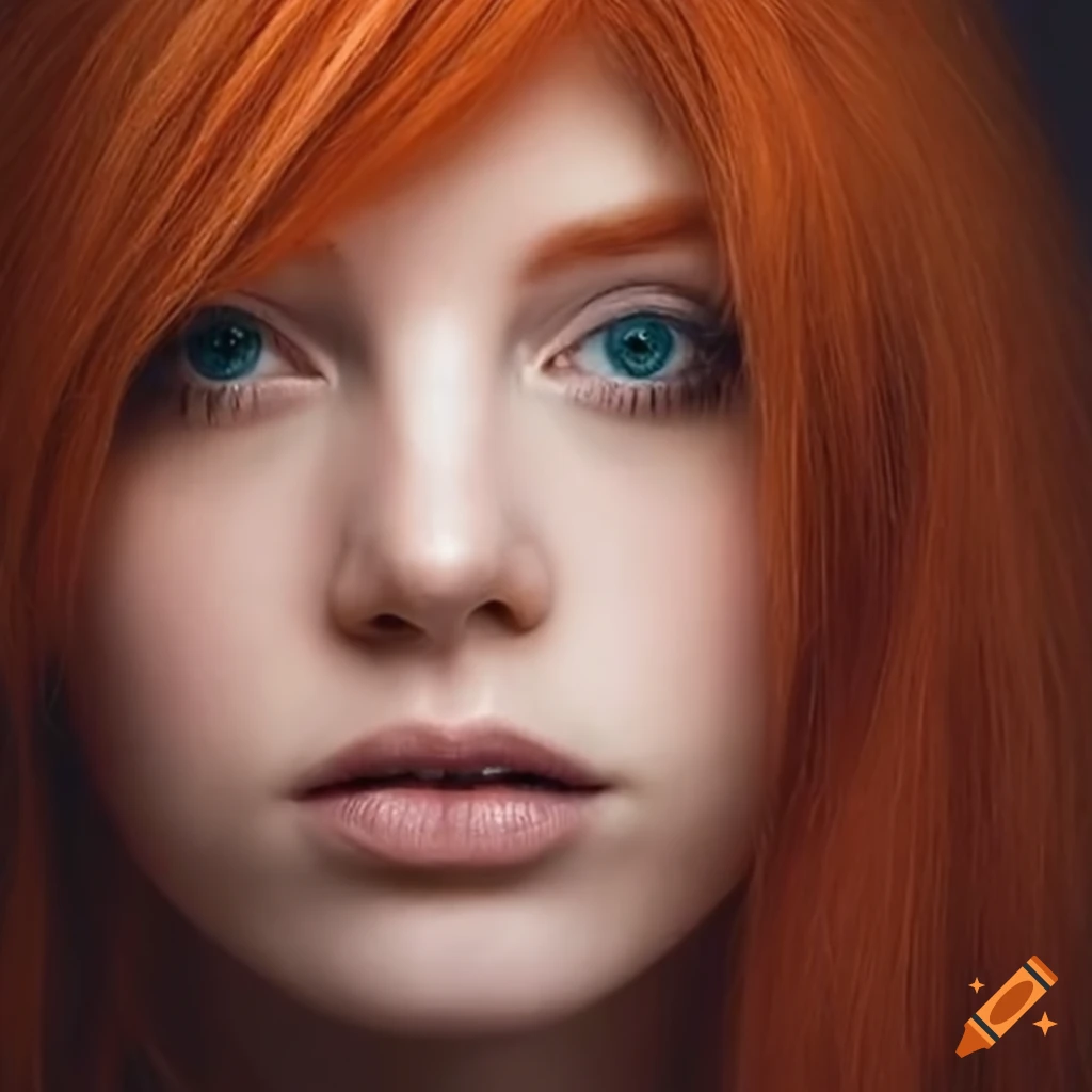 Realistic portrait of a young woman with red hair on Craiyon
