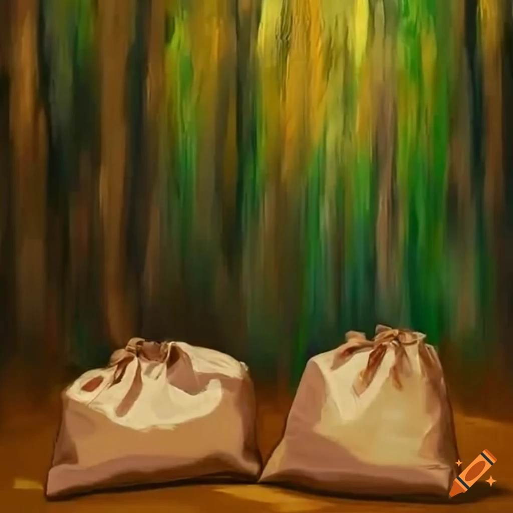 brown bags scattered in a forest