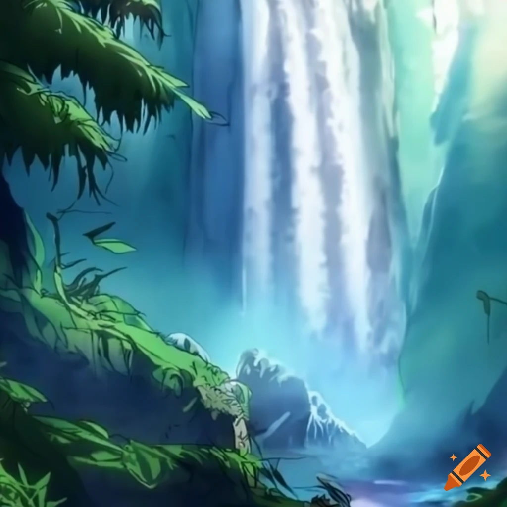anime, waterfall, fantasy art, mountains | 1600x800 Wallpaper - wallhaven.cc