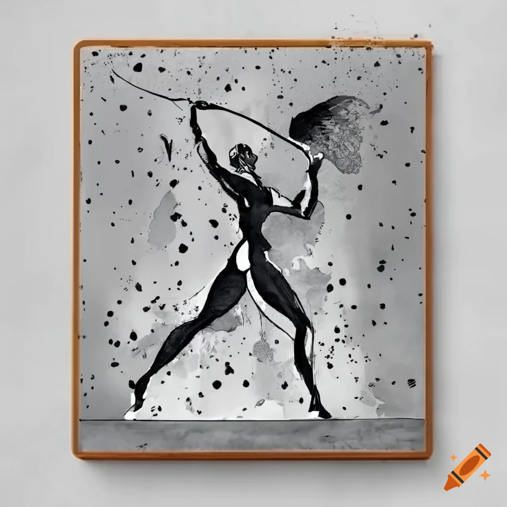 dynamic black and white stamp with a full body pose