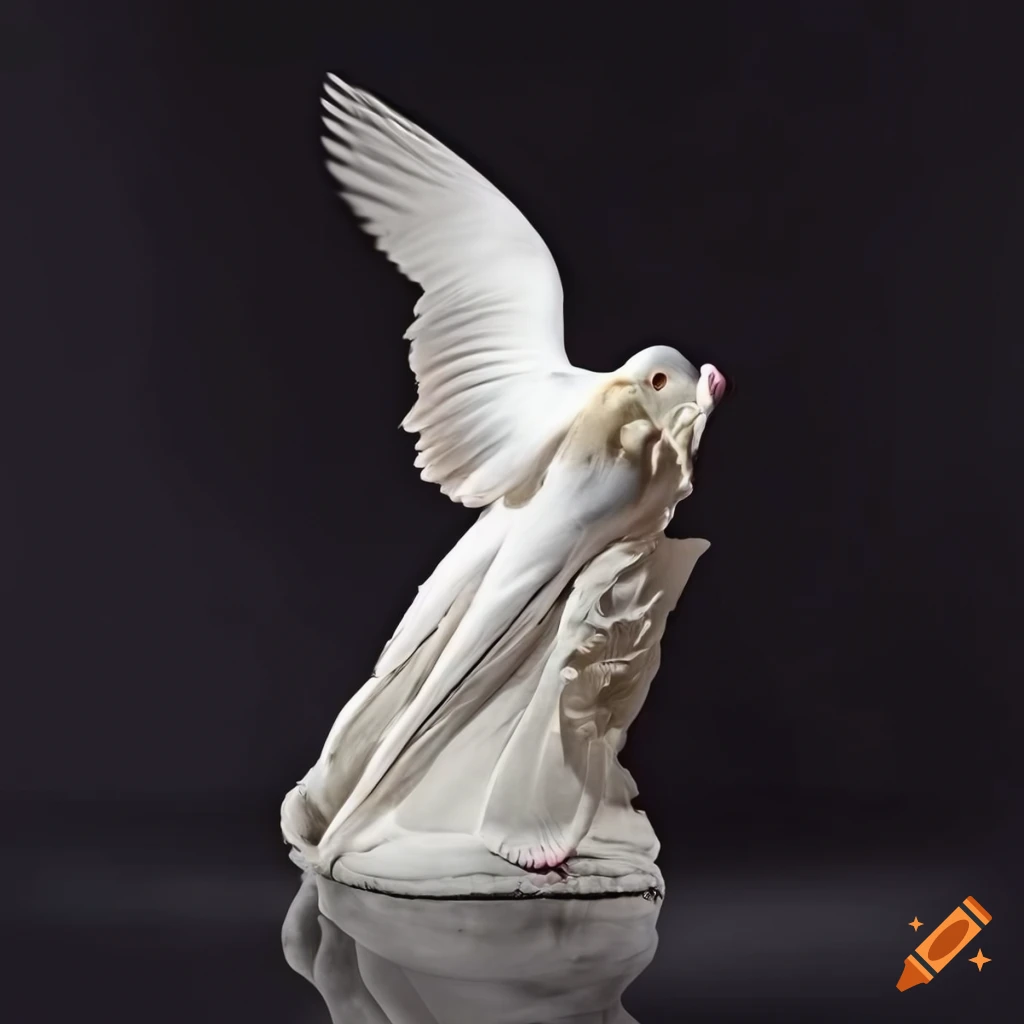 Sculpture of a supermodel surrounded by white doves