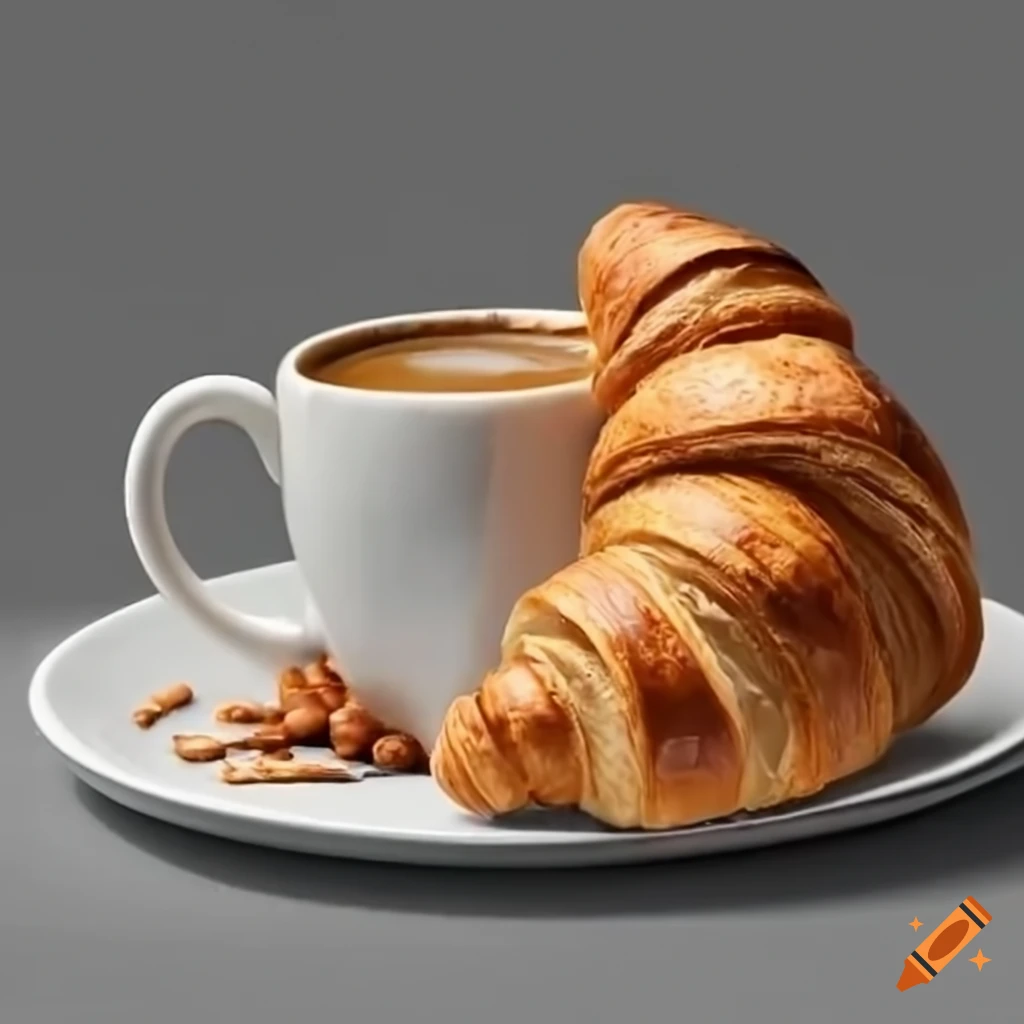 Delicious breakfast with coffee and nutella croissant on Craiyon