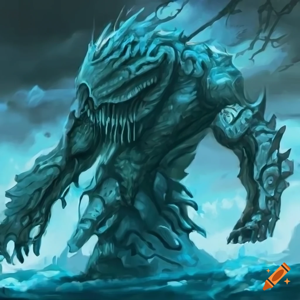 Mtg artwork of an armored water elemental on Craiyon