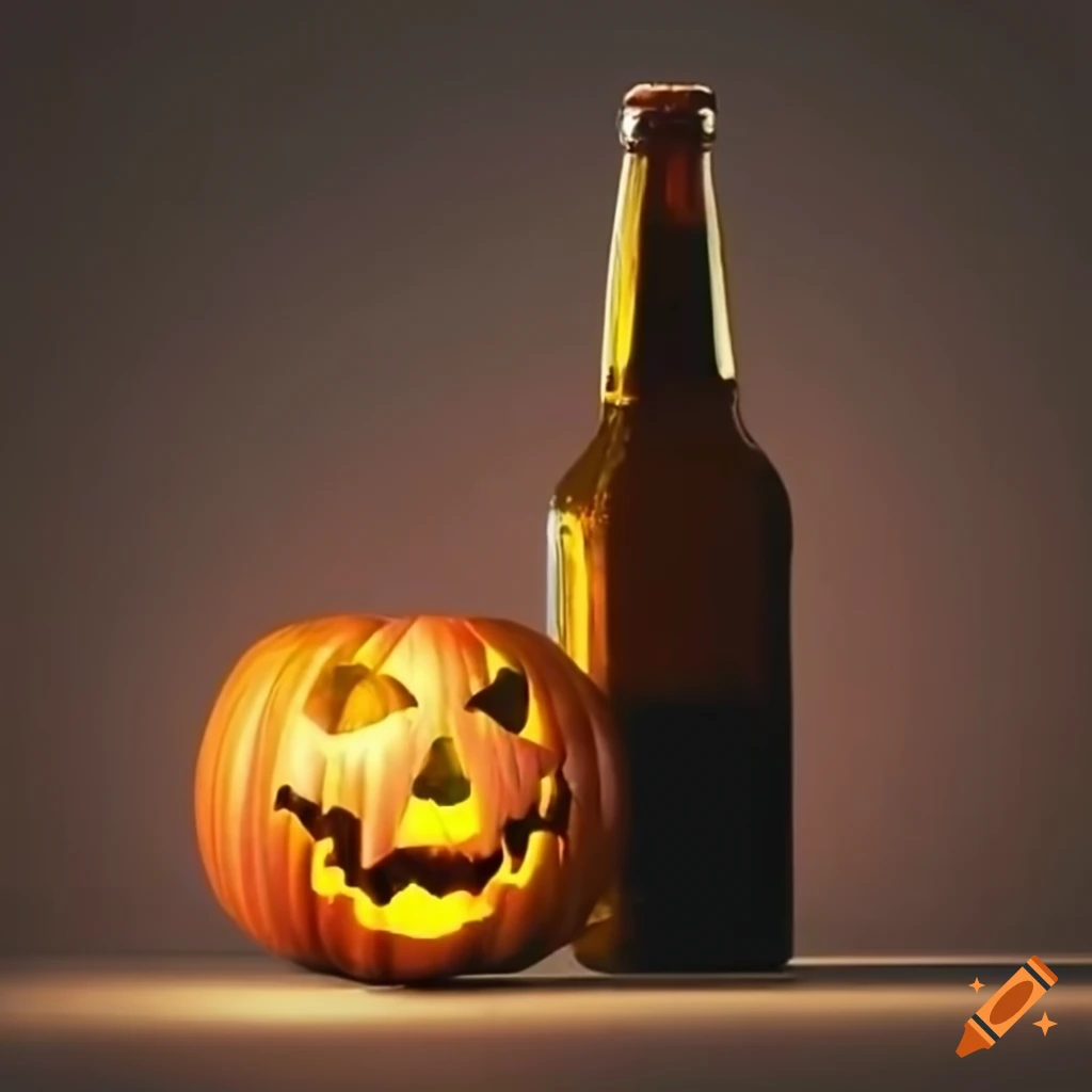 Jack-o-lantern and beer bottle