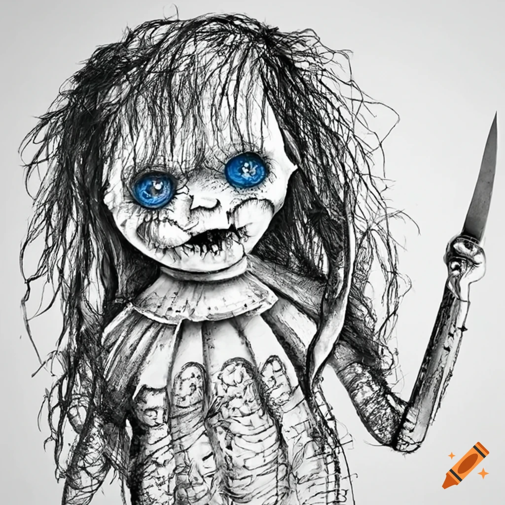 Haunted Creepy Doll Head Scary Halloween Coloring Book Drawing 3030 Drawing  by Grace Divine | Saatchi Art