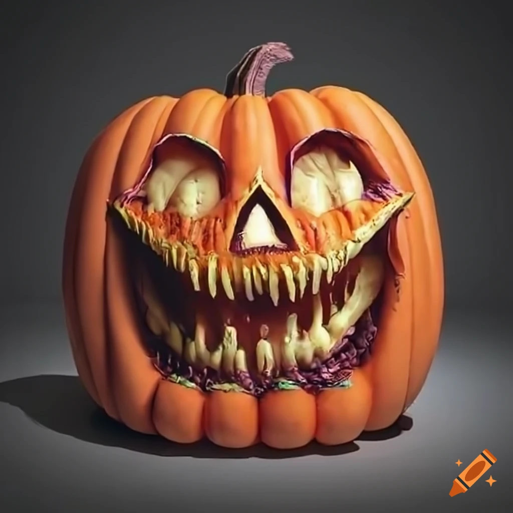 Scary 3d pumpkin sculpture on Craiyon