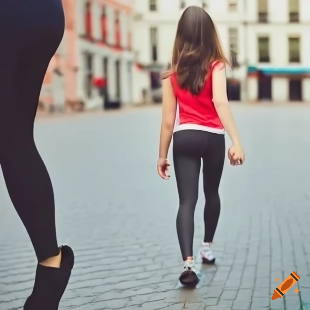Young girl walking in leggings on Craiyon