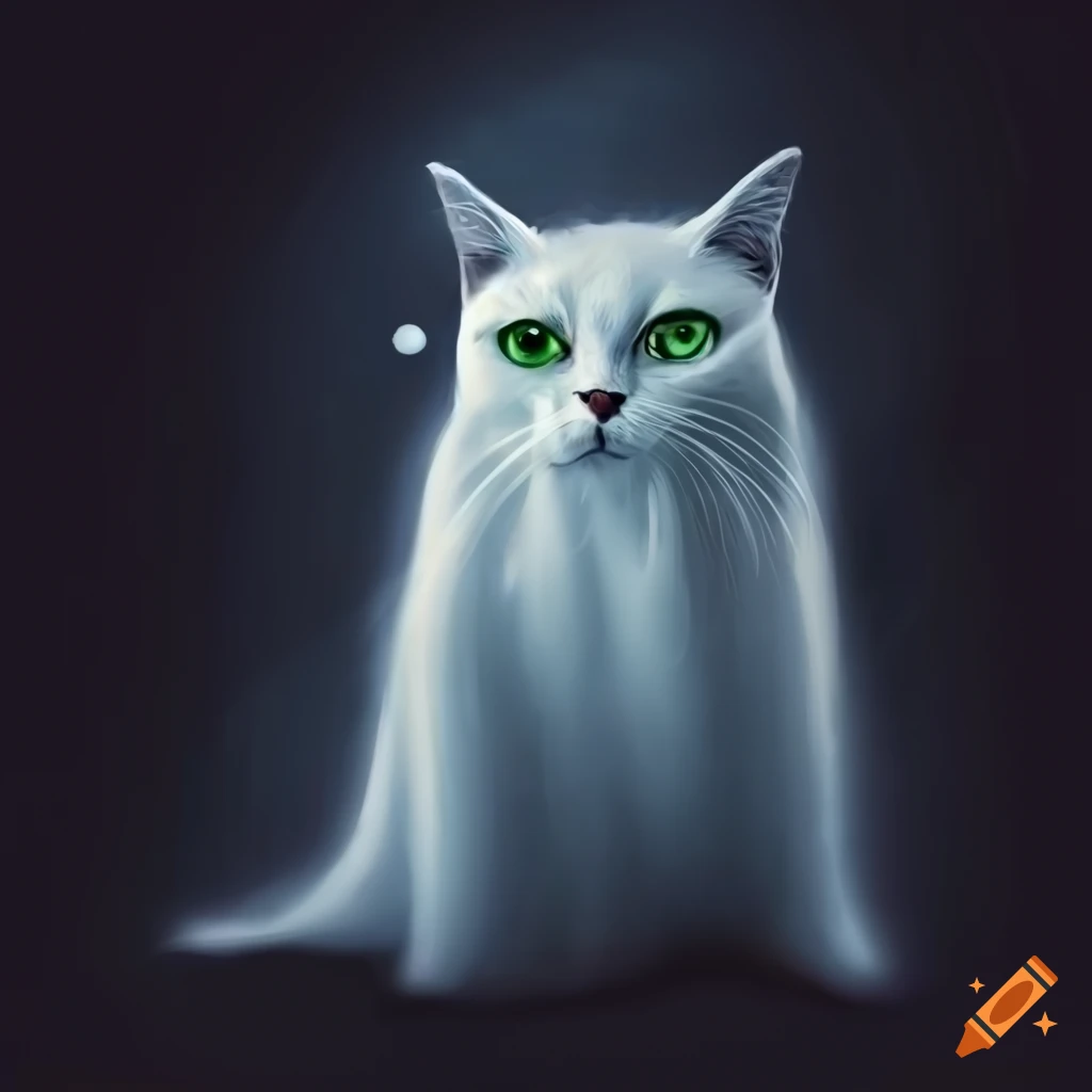 transparent ghostly cat in a haunted house