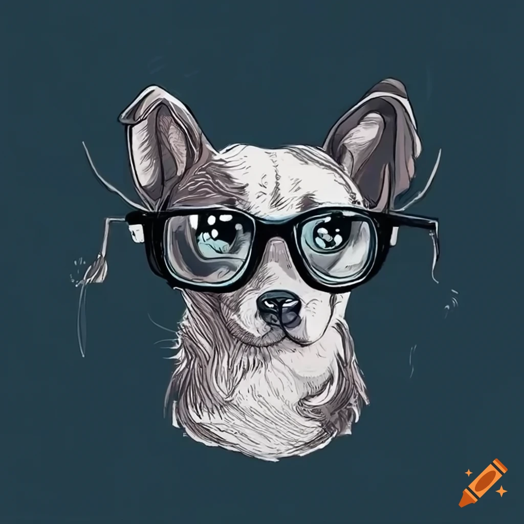 Cute hand drawn dog with glasses