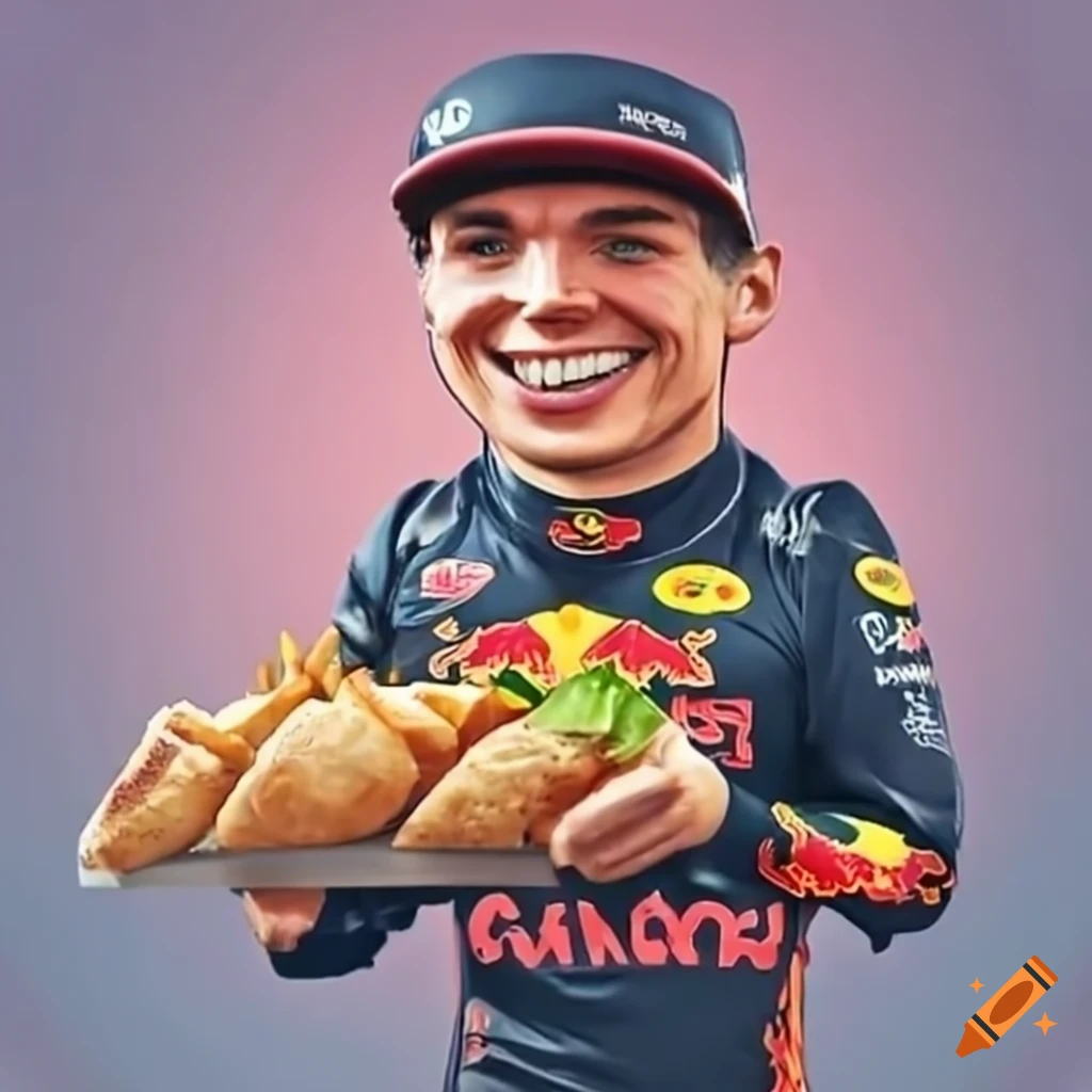 Verstappen holding fries with kebab on Craiyon