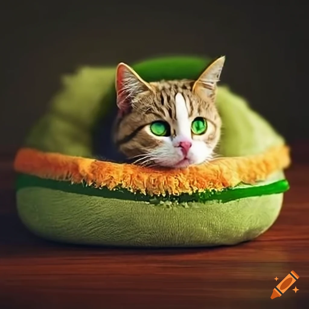 Cat surprised by cucumber on bed on Craiyon