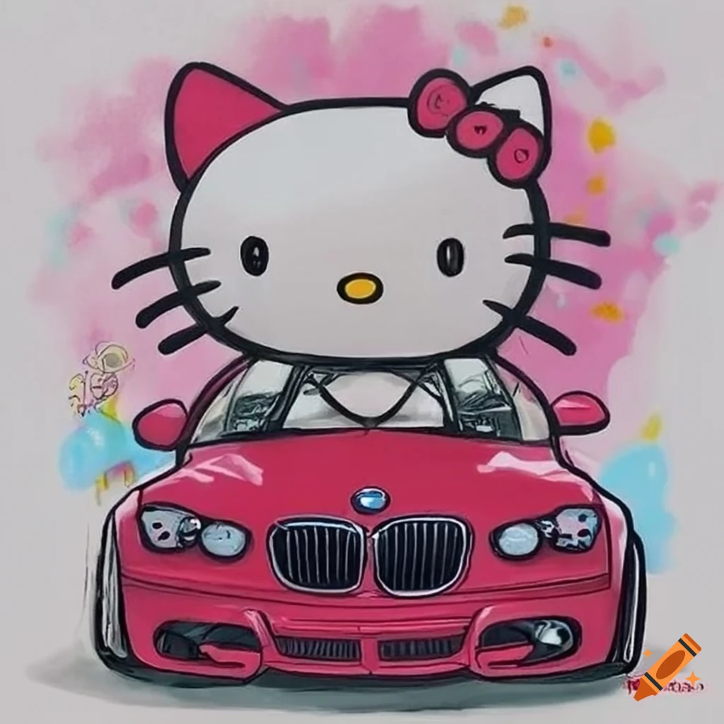 Hello kitty in a bmw car on Craiyon