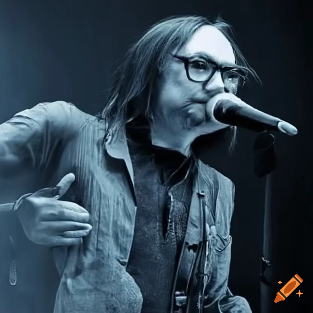 Egor letov in a leather jacket with a drobovka (a type of musical