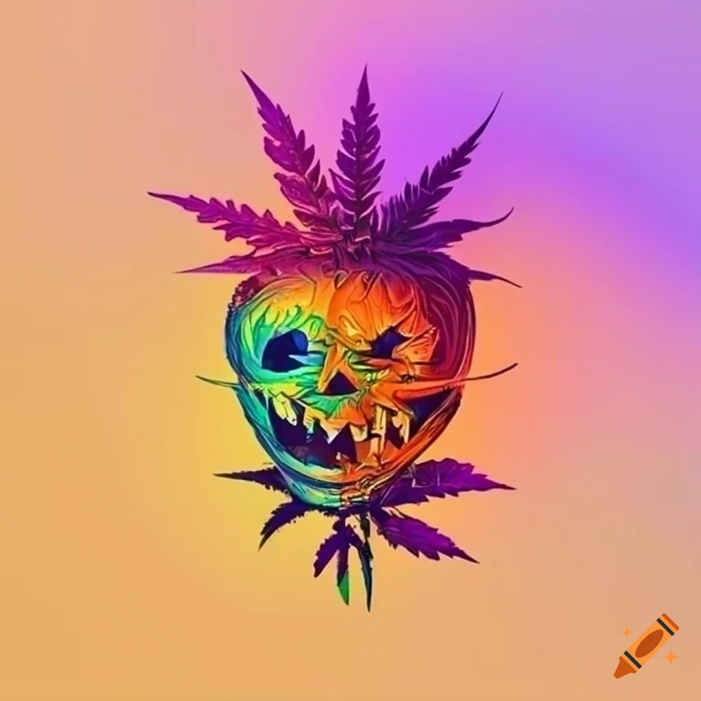 colorful cannabis and Halloween-themed logo