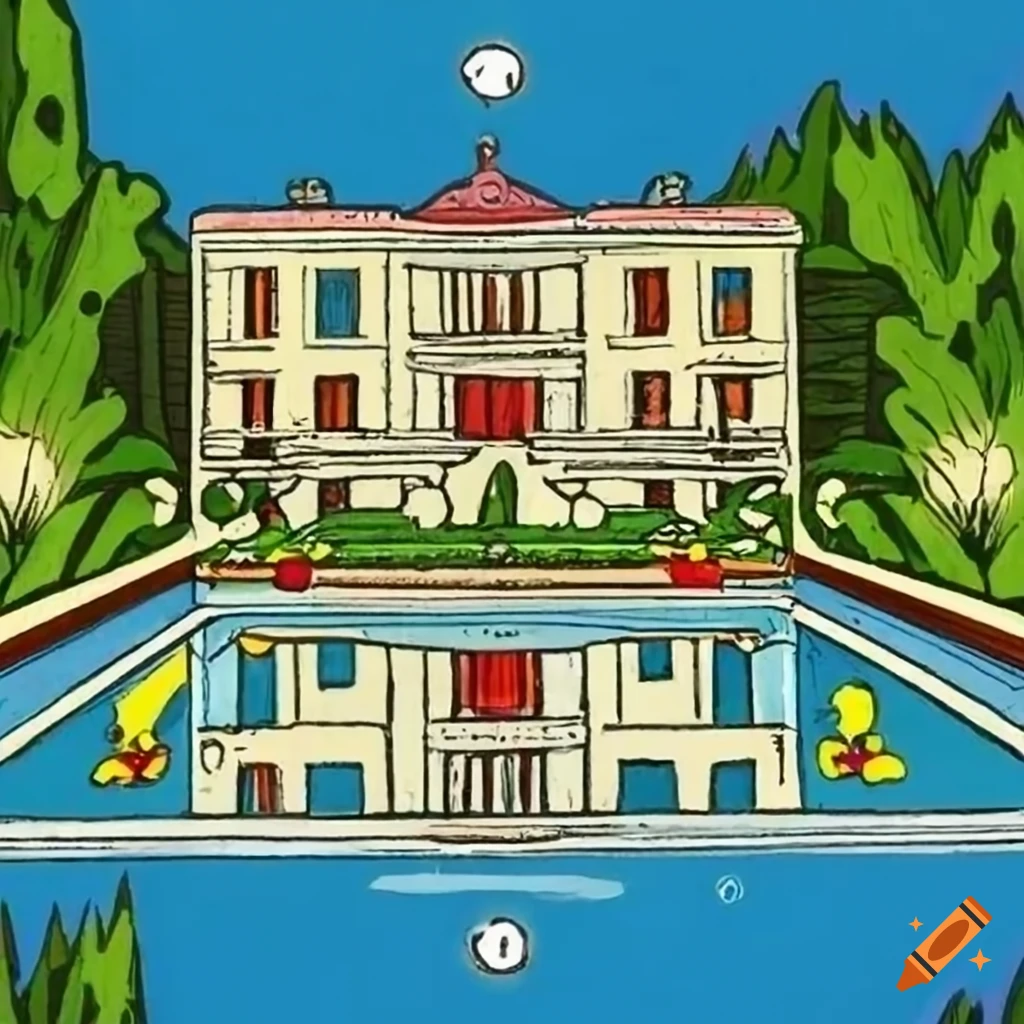 tarot card with a mansion and a pool