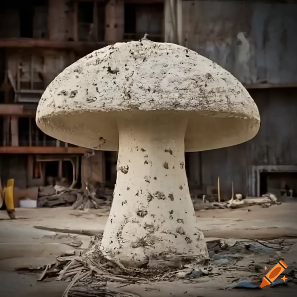 concrete mushroom sculpture at construction site