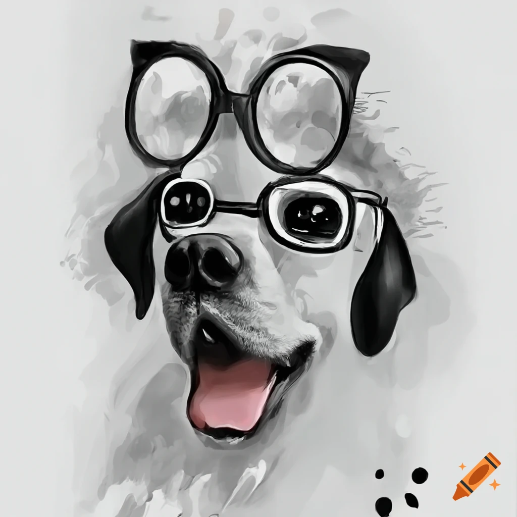 Cute hand drawn dog with glasses on Craiyon