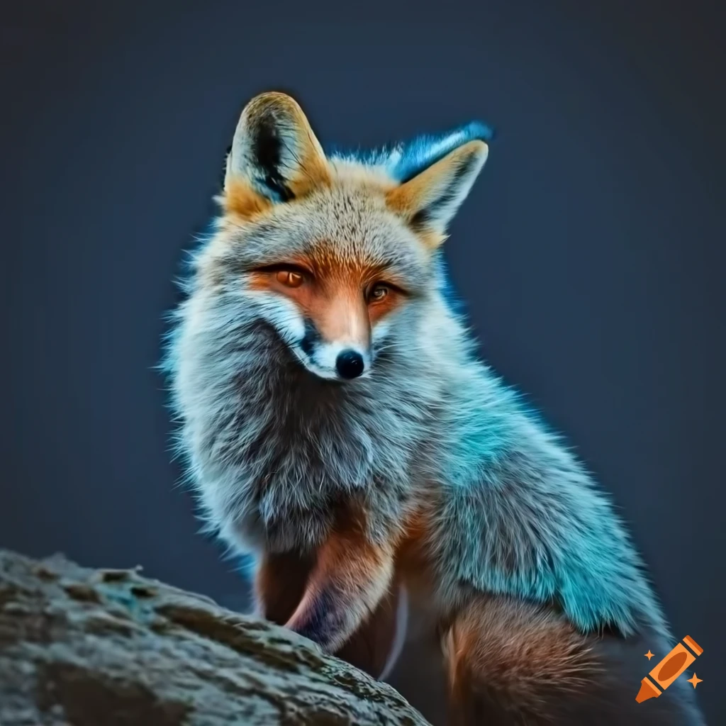 image of a majestic fox with blue metallic feathers for a tail