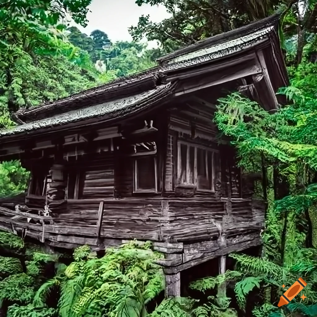 ancient wooden cabin with intricate carvings
